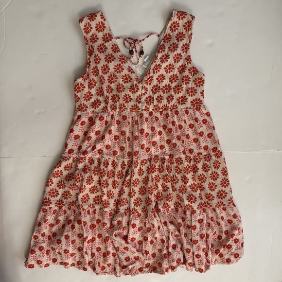 Japna Womens Red Floral Mini Dress V Neck Sleeveless Size Small Tiered Country - Picture 2 of 5